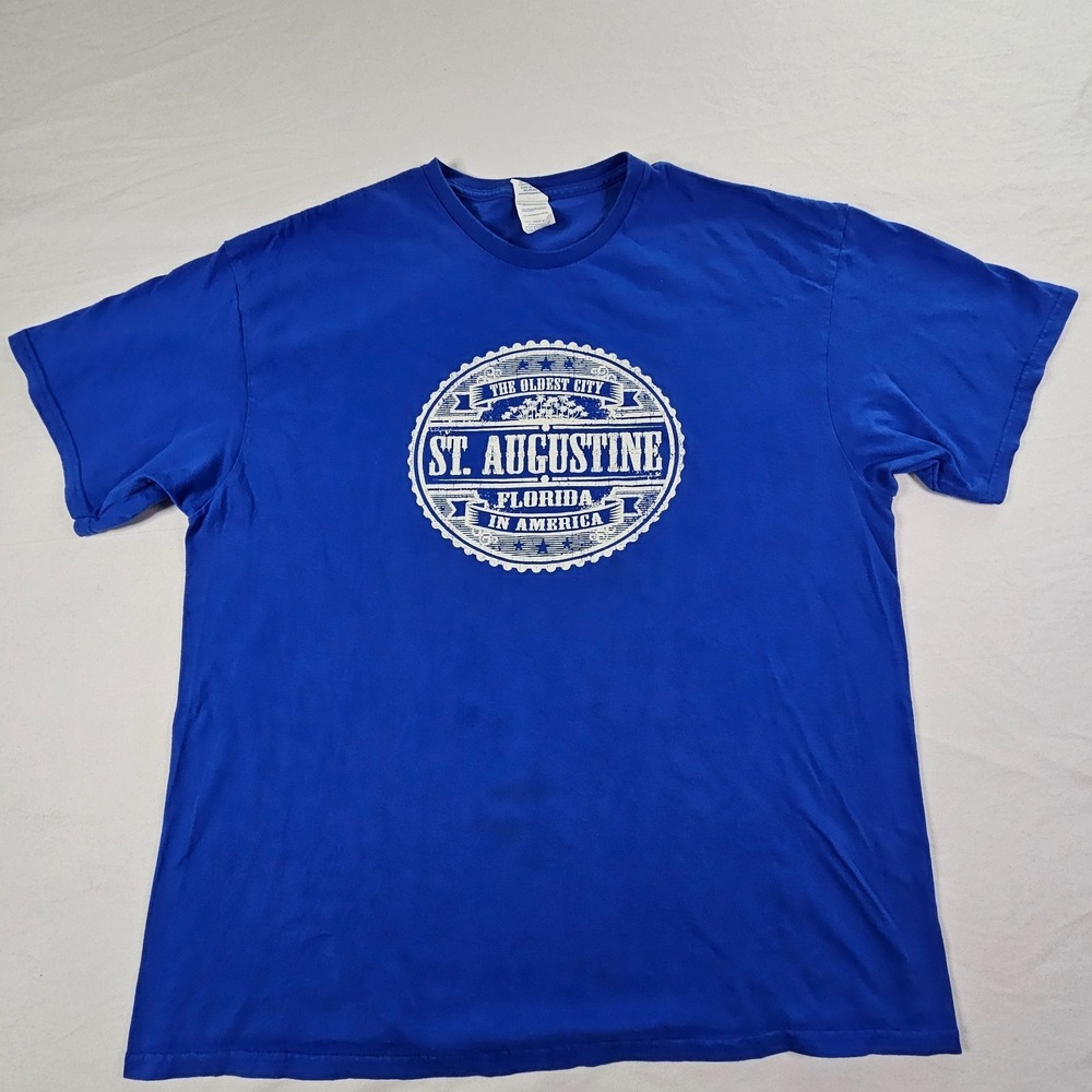 St Augustine FL‎ Oldest City Blue Short Sleeve Cotton T-Shirt Adult 2XL